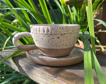White Speckled Mug With Saucer