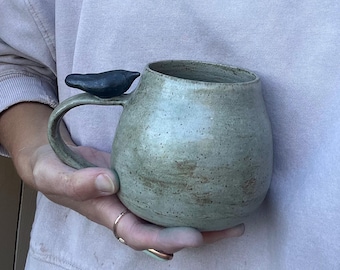 Grey crow or raven mug