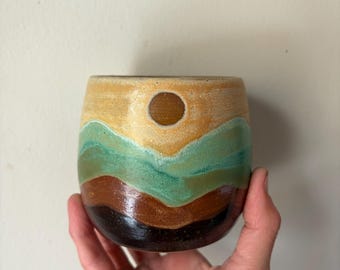 Ceramic turquoise mountain cup