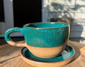 Turquoise Mug With Saucer