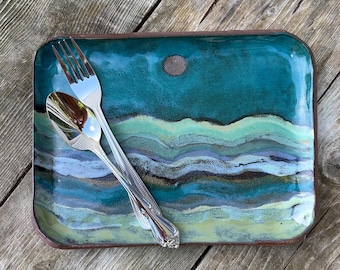 Rectangular turquoise ocean plate 8.5” x 6.5”