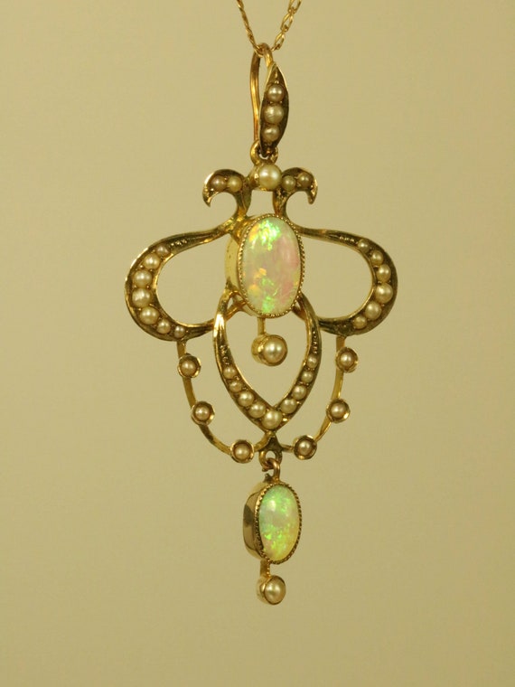 Beautiful Edwardian 9ct rose gold opal and pearl … - image 8
