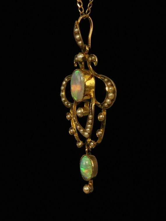 Beautiful Edwardian 9ct rose gold opal and pearl … - image 4