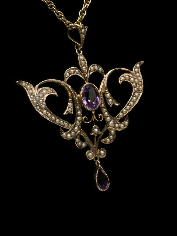 Stunning Art Nouveau 9ct rose gold amethyst and p… - image 3