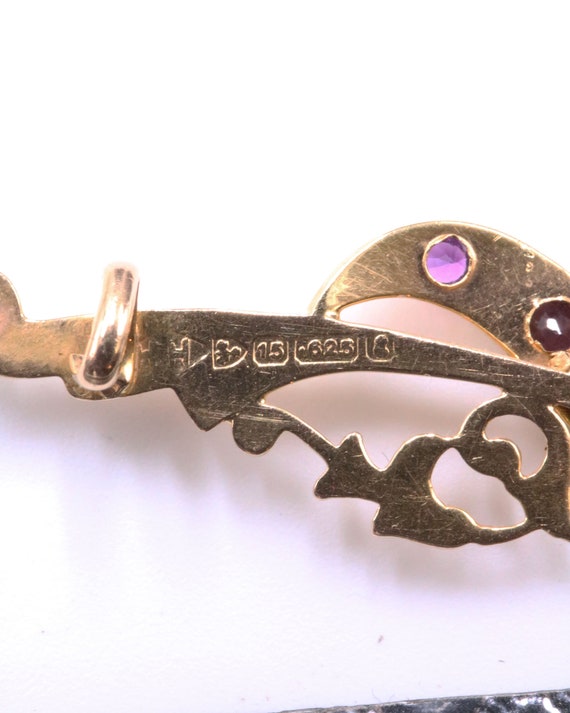 Victorian 15ct gold amethyst and pearl brooch - image 5