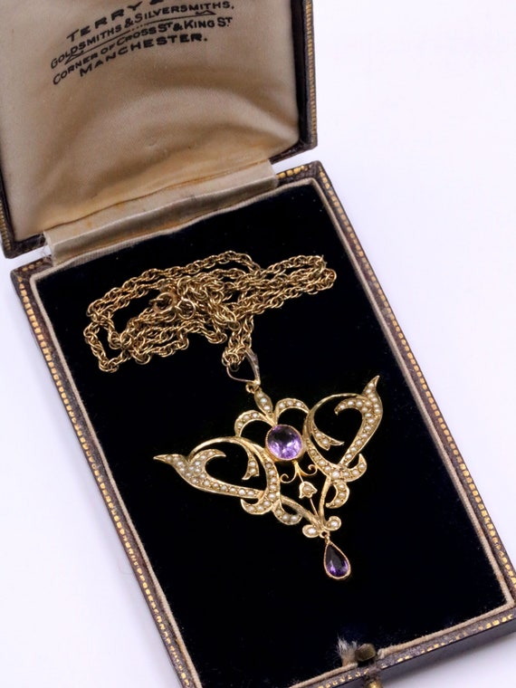 Stunning Art Nouveau 9ct rose gold amethyst and p… - image 6