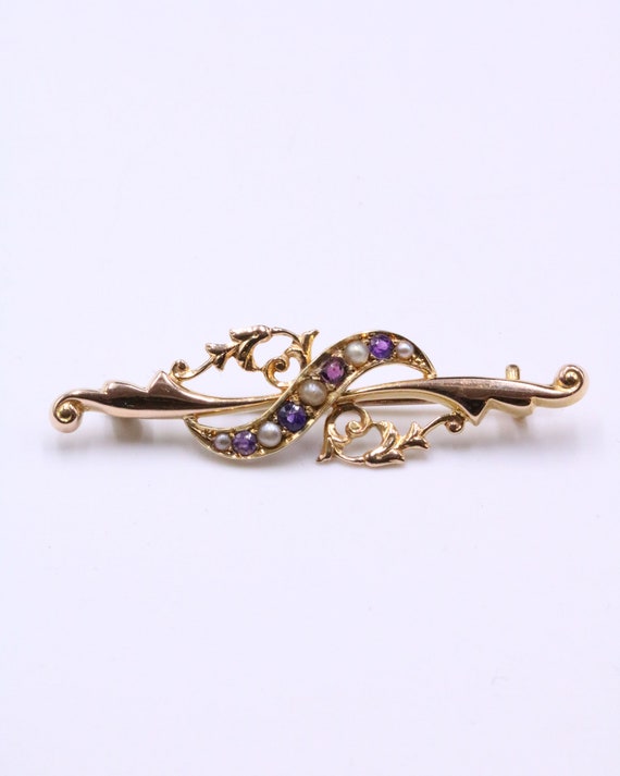 Victorian 15ct gold amethyst and pearl brooch - image 4