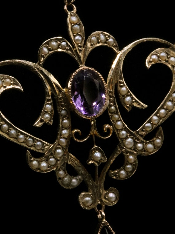 Stunning Art Nouveau 9ct rose gold amethyst and p… - image 1