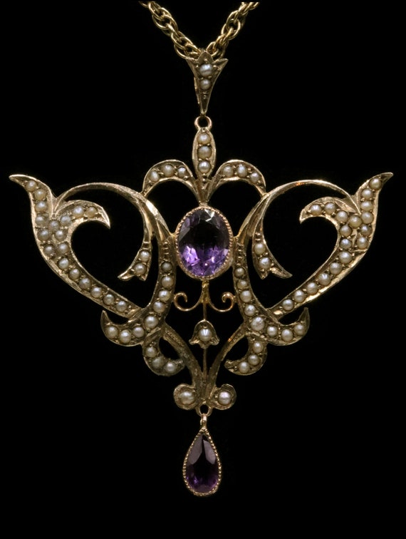 Stunning Art Nouveau 9ct rose gold amethyst and p… - image 2