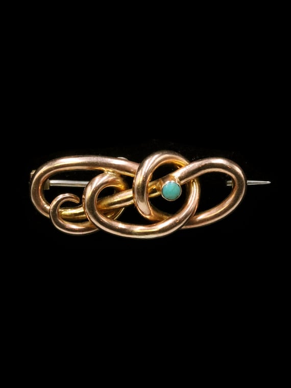 Art Nouveau solid 9ct rose gold & turquoise brooch