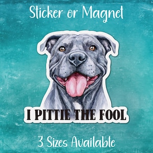 Pegatina o imán divertido de Pit Bull / I Pittie The Fool / Regalo para mamá, papá, dueño de mascota, American Bully, lindo cachorro de nariz azul