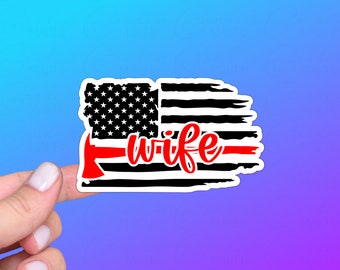 Fire Wife, Flag Sticker or Magnet | Thin Red Line, Fireman's Axe, Firefighter Support, First Responder