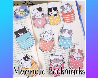 Pocket Cats Magnetic Bookmark | Page Marker, Reading Accessory, Planner Clip | Perfect for Book Lover, Librarian, Teacher, Gifts for Kids