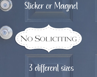 Minimalist No Soliciting Sticker or Magnet | Water-Resistant Die-Cut, Matte Laminated Vinyl