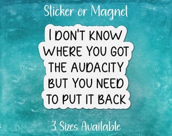 I Don't Know Where You Got the Audacity But You Need to Put It Back, Funny Sarcastic Sticker or Magnet | Gift for Sarcasm and Humor