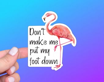Funny Flamingo Sticker or Magnet | Don't Make Me Put My Foot Down | Perfect Gift for Her, Pink, Animal Lovers