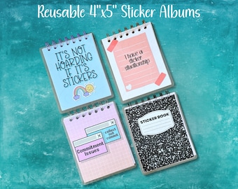 Small Reusable Sticker Book to Store Your Collection | 4x5 Inches, Choose from 4 Cover Designs | Made From Upcycled Materials