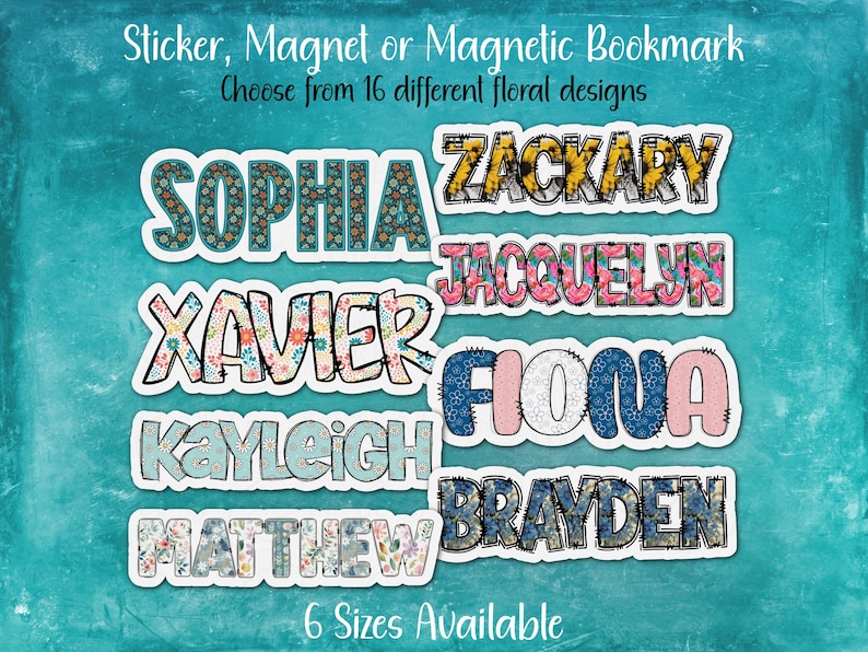 Kayleigh Sticker Floral Print Custom Name Sticker, Magnet or Magnetic Bookmark | Spring ...