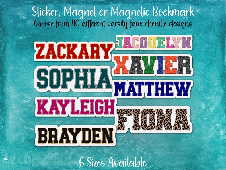 Kayleigh Sticker Faux Chenille Custom Name Sticker, Magnet or Magnetic Bookmark | Letter ...