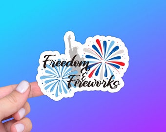 Patriotic Sticker or Magnet | Freedom and Fireworks | Summer Fun, Independence Day, 4th of July Celebration, USA