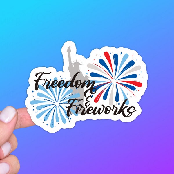 Patriotic Sticker or Magnet | Freedom and Fireworks | Summer Fun, Independence Day, 4th of July Celebration, USA