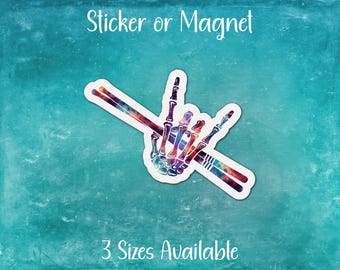 Skeleton Drummer Sticker or Magnet | Rock On, Skull, Heavy Metal, Gift for Music Lovers