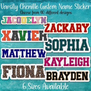 Custom Name Sticker | Chenille Letter Jacket Design, Birthday Party Favor, Personalized Gift, Stocking Stuffer, Back to School Label