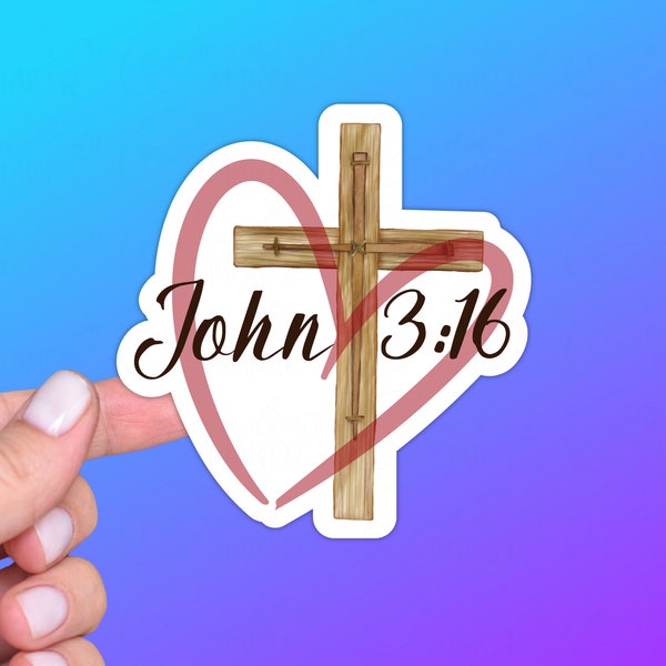 John 3:16, You Are So Loved, Bible Verse Sticker or Magnet | Christian, Catholic, Wooden Cross, Jesus Saved, Heart, Religious