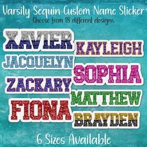 Sequin-Look Custom Name Sticker | Birthday Party Favor, Personalized Gift, Stocking Stuffer, Back to School Label, Faux Embroidered