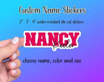 Custom Name Sticker | Two Names, Choose Size, Color | Personalized Water-Resistant Die-Cut Vinyl Sticker Label Decal, Back to School