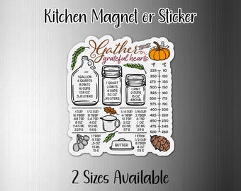 Grateful Heart Fall Kitchen Conversion Refrigerator Sticker or Magnet | Measurement Reference, Cabinet, Autumn Fridge Decor
