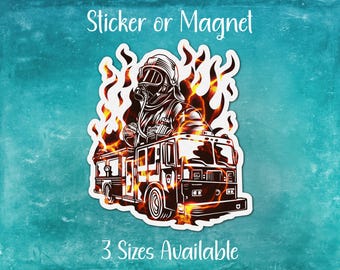 Firefighter Sticker or Magnet | First Responder, Fire Department, Firetruck, Platform, Battalion Chief, Helmet, Flame Overlay, Thin Red Line