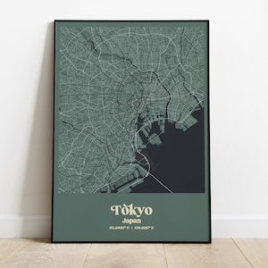 Tokyo City Map Print, Affiche de carte de Tokyo, Couleur Tokyo Map Wall Art, Poster carte Tokyo, Carte personnalisée image 1