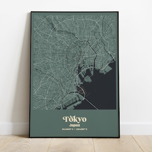 Tokyo City Map Print, Affiche de carte de Tokyo, Couleur Tokyo Map Wall Art, Poster carte Tokyo, Carte personnalisée