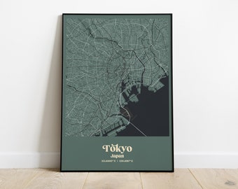 Tokyo City Map Print, Affiche de carte de Tokyo, Couleur Tokyo Map Wall Art, Poster carte Tokyo, Carte personnalisée