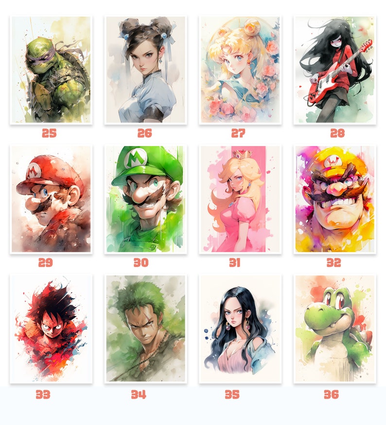 Set of 3 Pop Culture Postcards in Digital Watercolor Video Games, Anime, Comics image 4