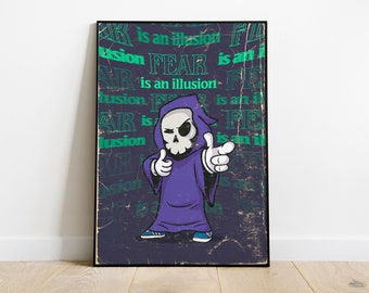 Wall Art affiche vintage Fear is an illusion retro mascot illustration