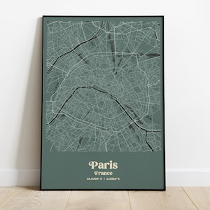 Stampa della mappa della città di Parigi, poster della mappa di Parigi, arte murale della mappa di Parigi a colori, poster della mappa di Parigi, mappa personalizzata