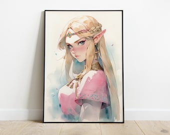 Wall Art Poster Princess zelda watercolor Art Print anime