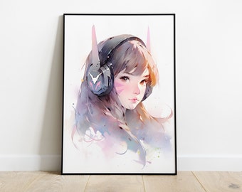 D.VA overwatch Art Print anime