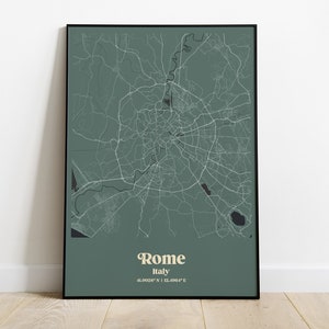 Rome stadskaart afdrukken, Rome kaart poster, kleur Rome kaart kunst aan de muur, Rome kaart poster, gepersonaliseerde kaart