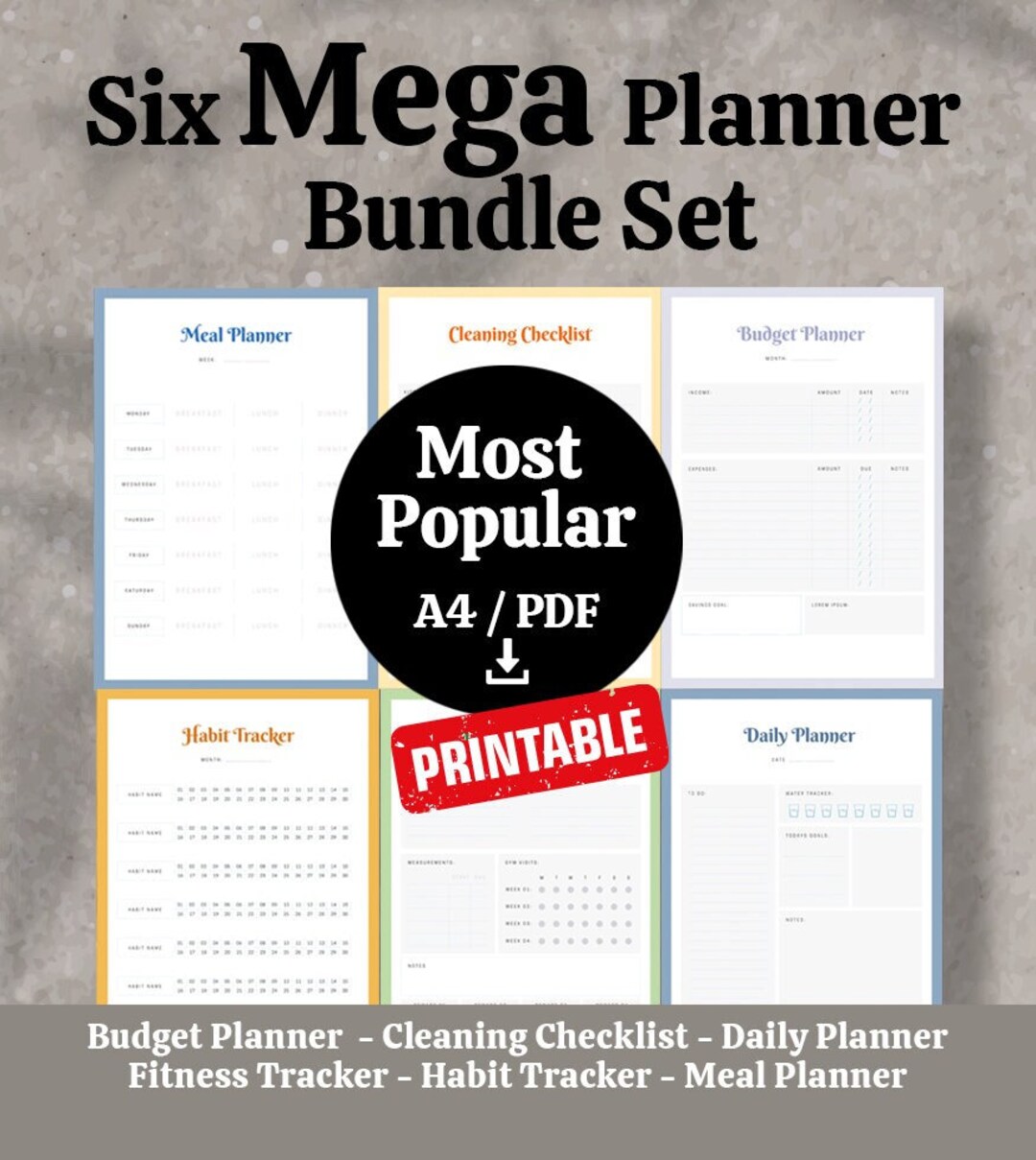 Six Mega Printable Planner Bundle Set. Budget Planner, Cleaning ...