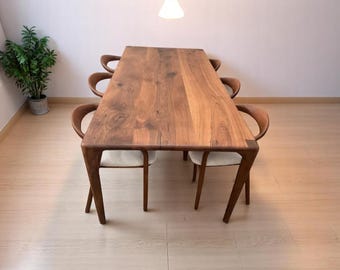 Walnut Wood Dining Table Handcrafted Rustic Solid Wood Modern Kitchen & Dining Room Furniture Durable Design