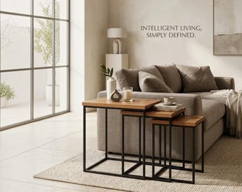 Walnut Nesting Tables: Solid Wood Modern Coffee & Side Table Set