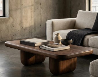 Modern Walnut Solid Wood Coffee Table – Handmade Minimalist Design for Elegant Living Rooms