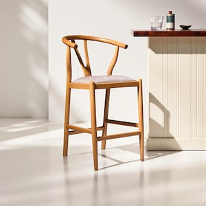 Wooden Bar Chair Handmade Solid 4-Legged High Bar Stool Tree Style Rustic Kitchen Seating