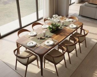 Handgemaakte notenhouten moderne eettafel: massief houten keukenmeubels