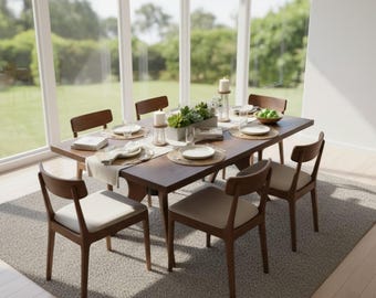 Mesa de comedor de nogal hecha a mano: Muebles de cocina modernos de madera maciza de estilo rústico.