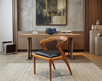 Handcrafted Wooden Dining Chair with Arms: Modern Solid Wood Seating