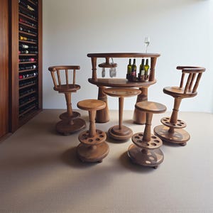 Handmade Solid Wood Wine Console Bar Set: Rustic Home Bar Furniture